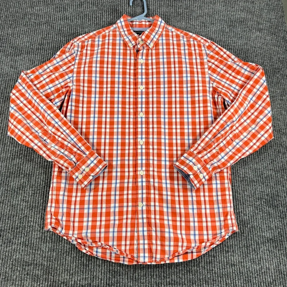 Banana Republic Shirt Mens Medium Orange Plaid Long Sleeve Button Down Casual